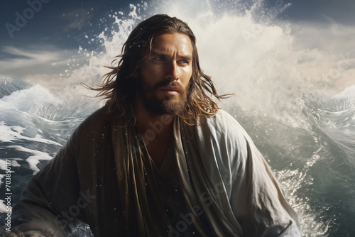 Jesus between water waves