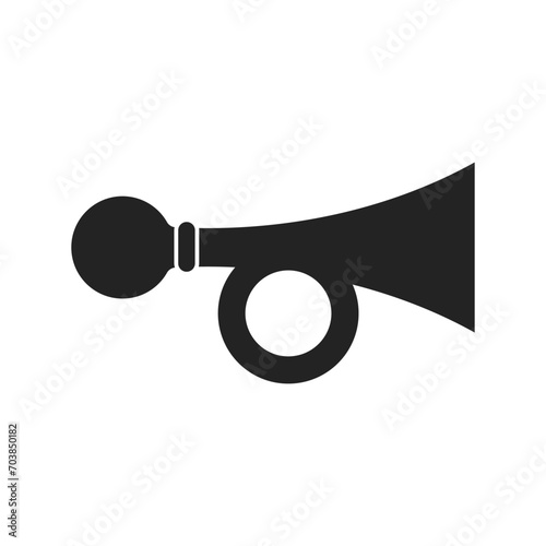 Isolated black pictogram simple icon of horn, symbol no no sound, loud noise, for safety sign icon