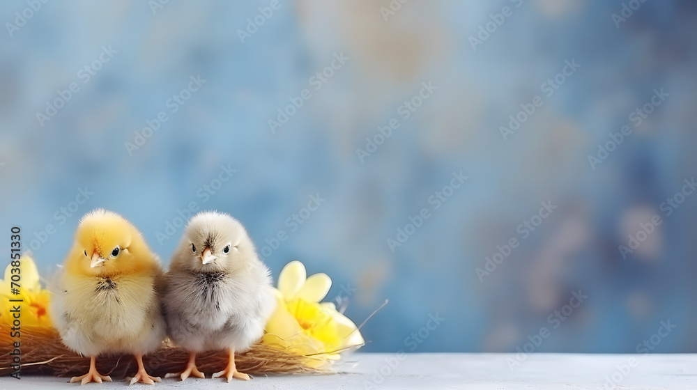 Festive Easter Charm: Two Cute Little Chicks Spreading Joy and Holiday Cheer