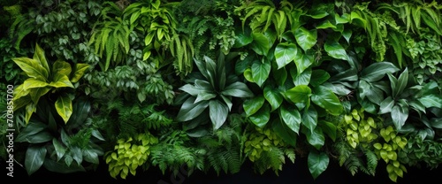 Beautiful nature background of vertical garden with tropical green leaf