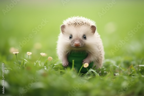 fluffy hedgehog in a patch of clover