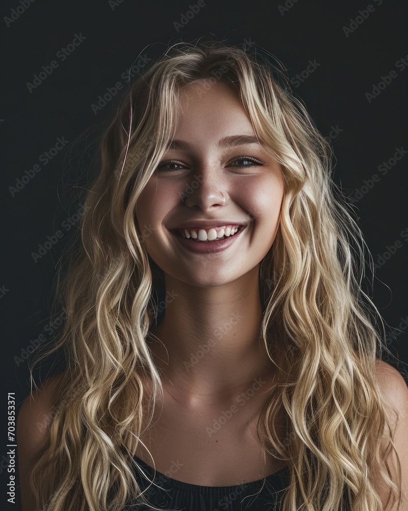 Smiling young blond lady on black background Smiling young blond lady on black background