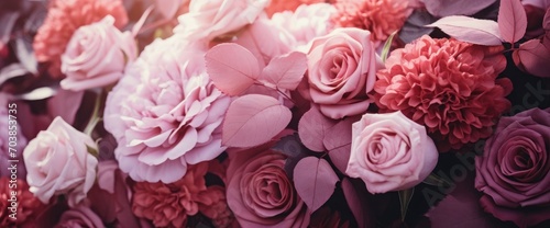 Bunch of flowers. Bouquet closeup. Decoration made of roses, peonies and decorative plants