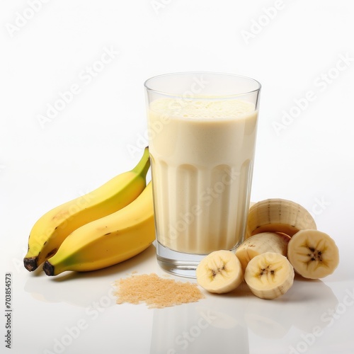 banana smoothie with bananas and banana on white background