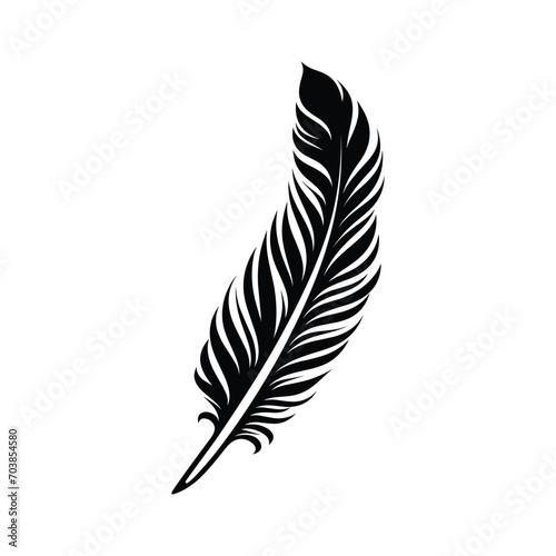 Black fluffy feather. Hand drawing vintage art realistic quill feathers for pen detailed isolated vector elegant silhouette sketch bird plume set