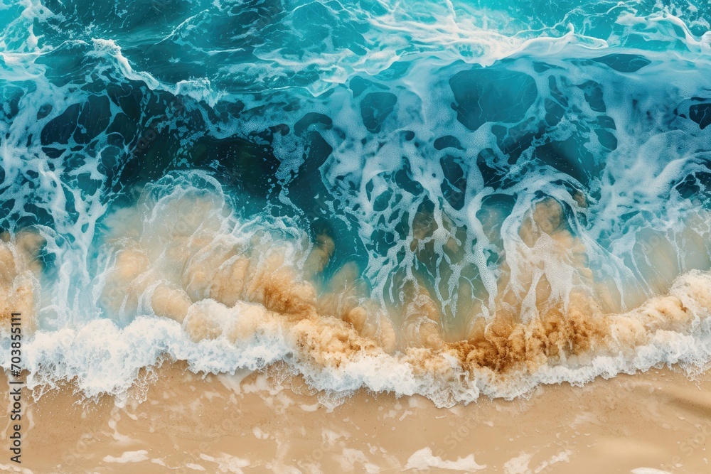 Aerial view of a beach with a blue wave Aerial view of a beach with a blue wave