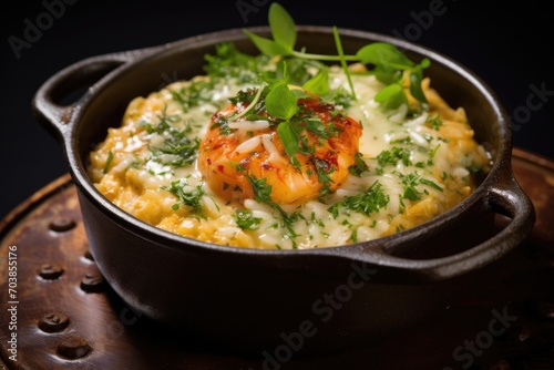 butter lobster risotto served in a small pot