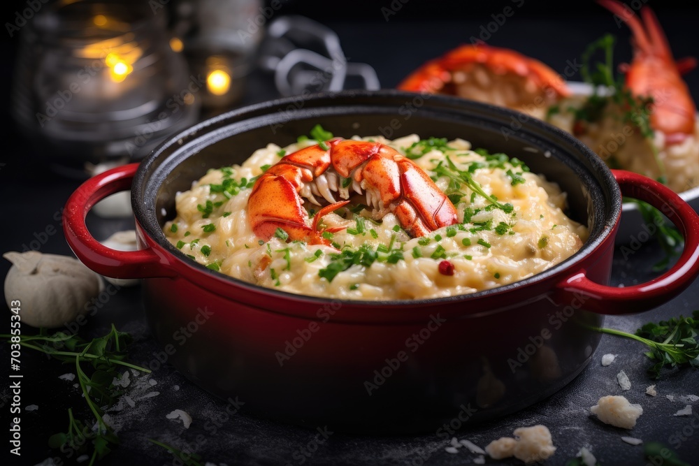butter lobster risotto served in a small pot