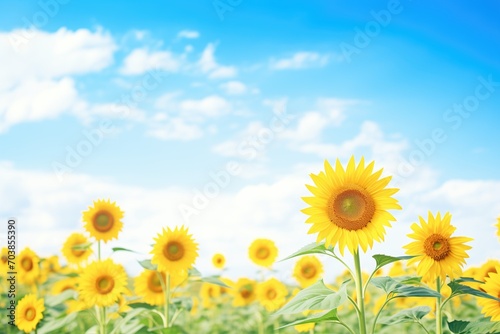 sunflower field with a clear  blue sky backdrop