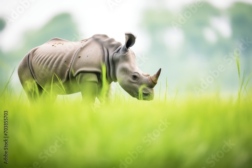 white rhino mother and calf in green field