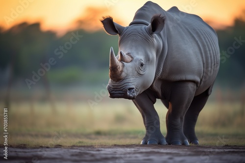 backlit rhino with a halo of light at dusk © stickerside