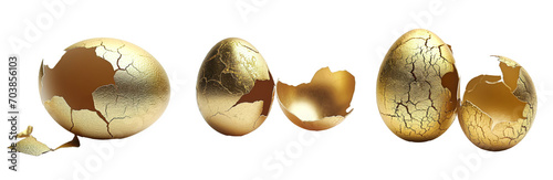 Empty Gold Egg Shell on White Background stock photo