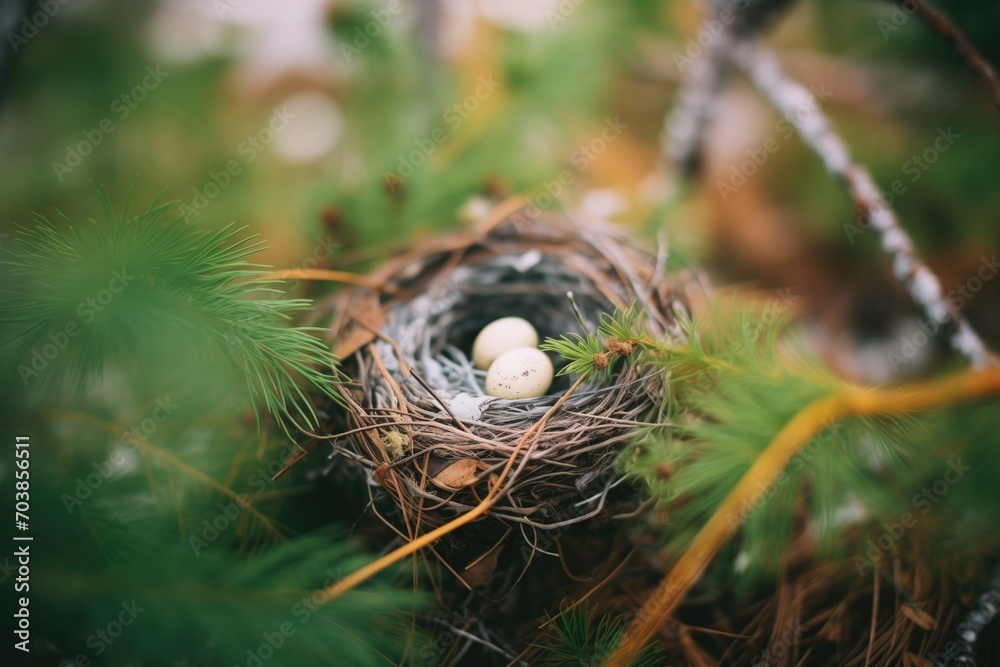 nest hidden in dense pine foliage nest hidden in dense pine foliage