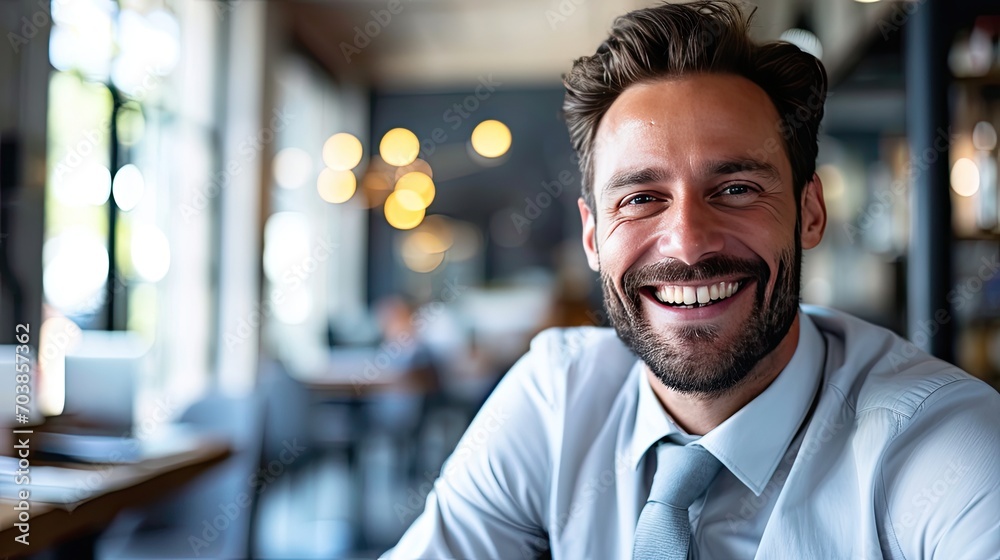 Happy smiling businessman in office Happy smiling businessman in office