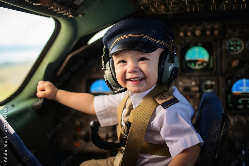 A happy kid in the cockpit of an aircraft. A happy kid in the cockpit of an aircraft.