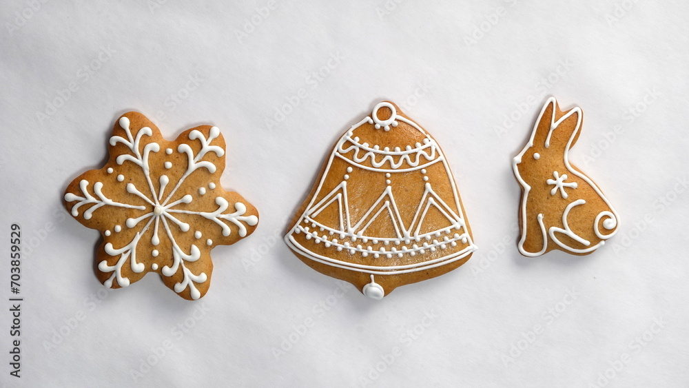 Christmas Bell Shaped Gingerbread. Homemade Cookie. Happy New Year Conception. Isolated on White Background