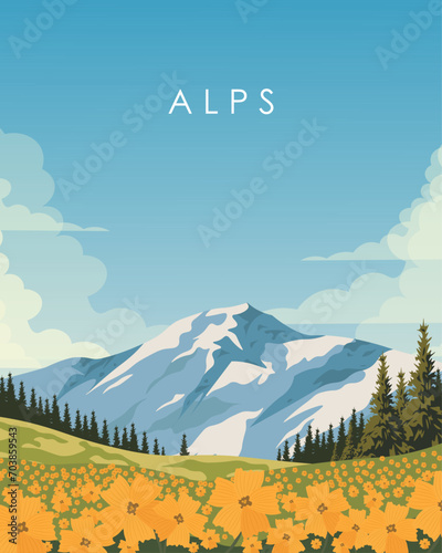 Alps poster, vertical banner, postcard, travel brochure photo