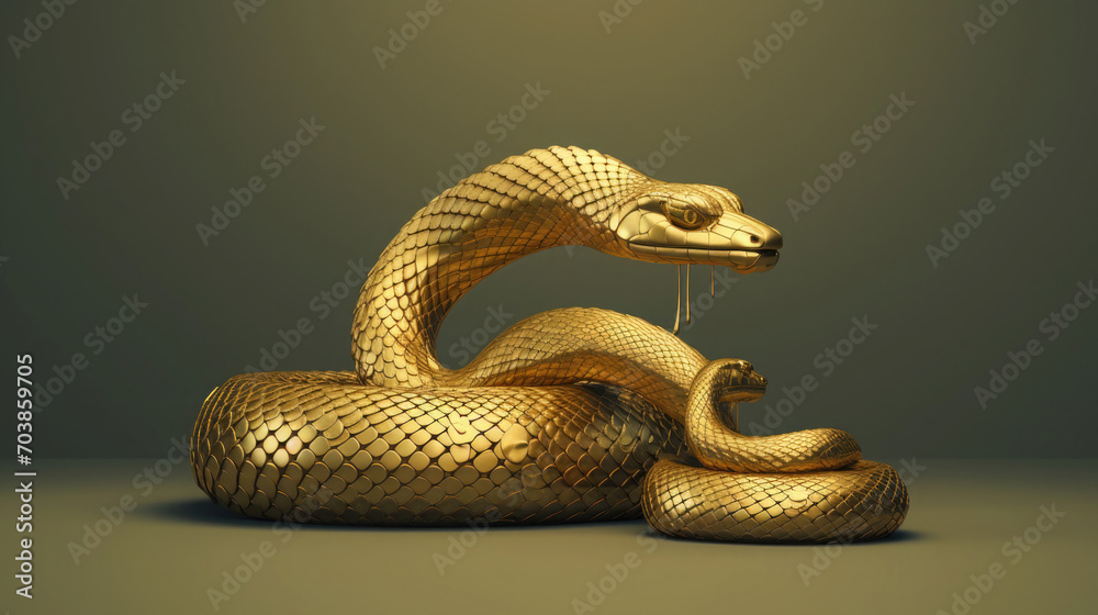 Obraz premium golden snake mother next to the little one, on a neutral background with a highlight