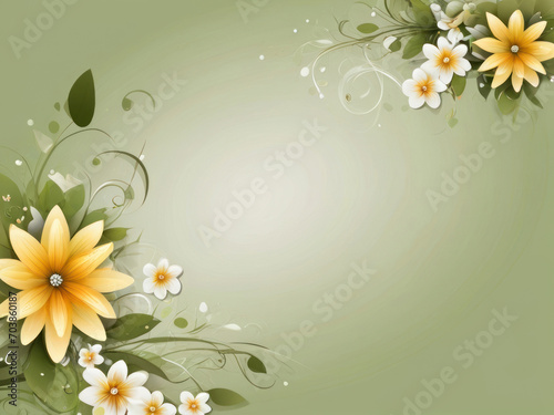 Flat lay of flowers arrangement on a green  background © Nastassia