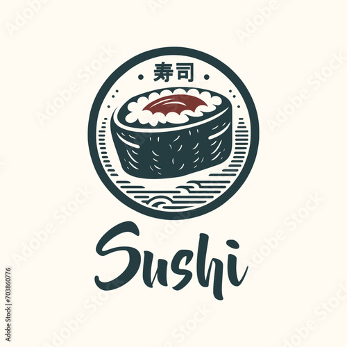Sushi Japanese food logo design. Elegant Classic Sushi Cuisine Emblem for Restaurant Branding