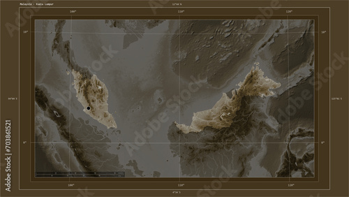 Photography Malaysia composition. Sepia elevation map