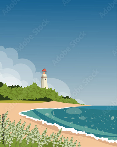 Sea lighthouse, poster design, vertical banner.