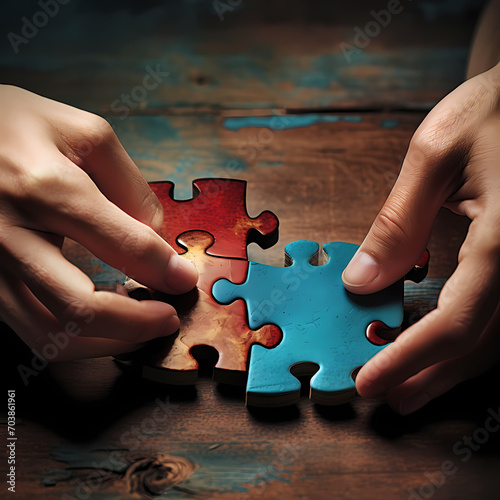 A pair of hands assembling a jigsaw puzzle.