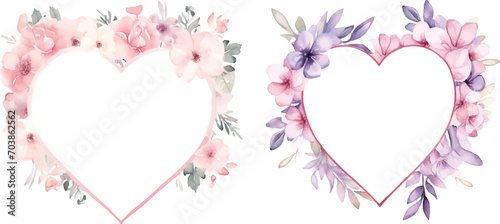 Watercolor valentine flowers wreath love #703862562