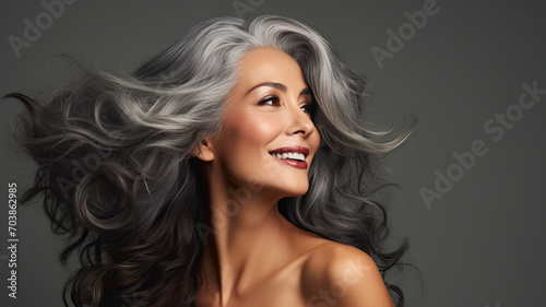 Natural Beauty: Mature Woman with Luxurious Gray Hair