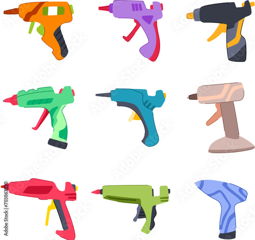 glue gun set cartoon. silicone view, diy craft, top gift glue gun sign. isolated symbol vector illustration