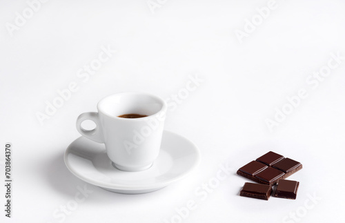 white coffee cup with chocolate  on white background, Cup of espresso.
