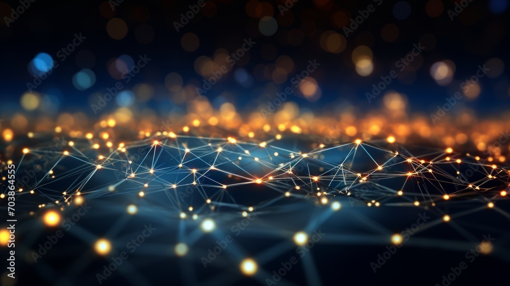 Abstract Network Connections with Glowing Nodes on Dark Background