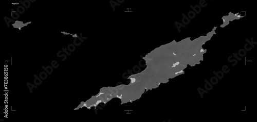 Anguilla shape isolated on black. Grayscale elevation map
