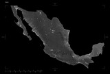 Mexico shape isolated on black. Grayscale elevation map