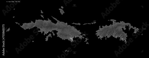 U.S. Virgin Islands - Saint Thomas shape isolated on black. Grayscale elevation map