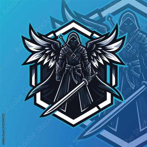 Mystical Angelic Assassin with Wings Emblem for Gaming E-sport