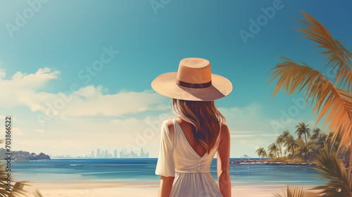 young woman in front of the sea on vacation