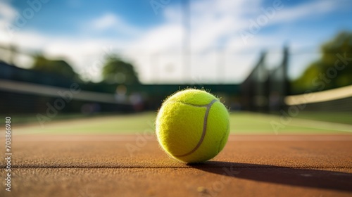 Tennis Ball on Clay Court with Blurred Background © Suryani