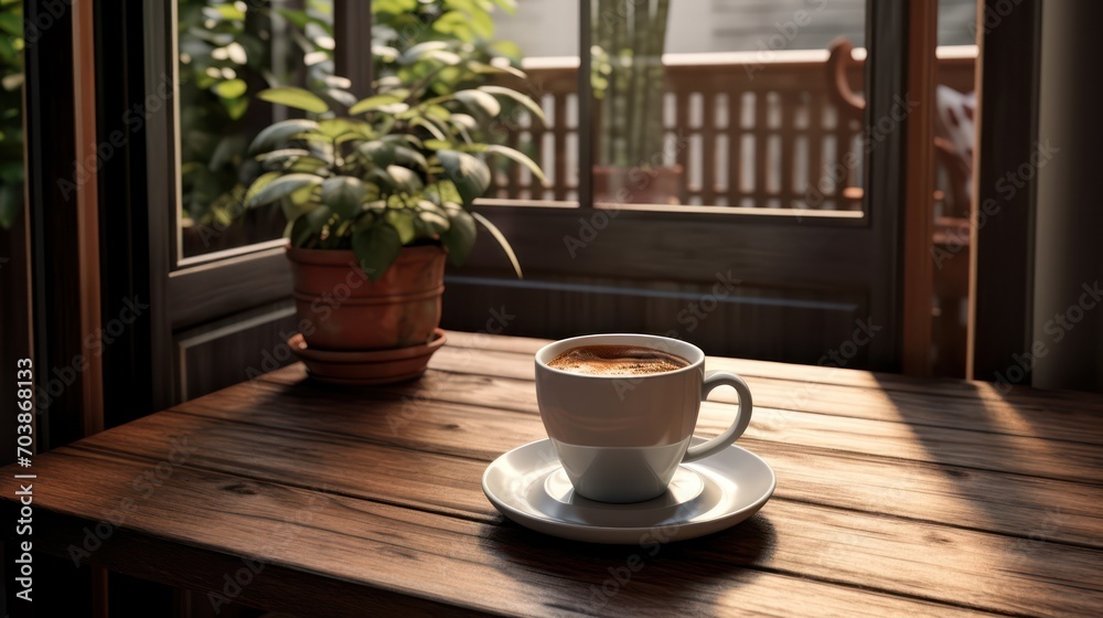 A cup of cappuccino on table, relax time or break time concept. A cup of cappuccino on table, relax time or break time concept.