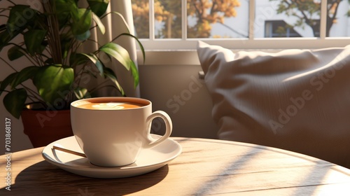 A cup of cappuccino on table, relax time or break time concept. 