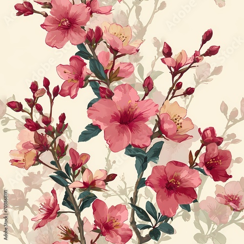 vintage style watercolor pink cherry blossom flowers seamless pattern