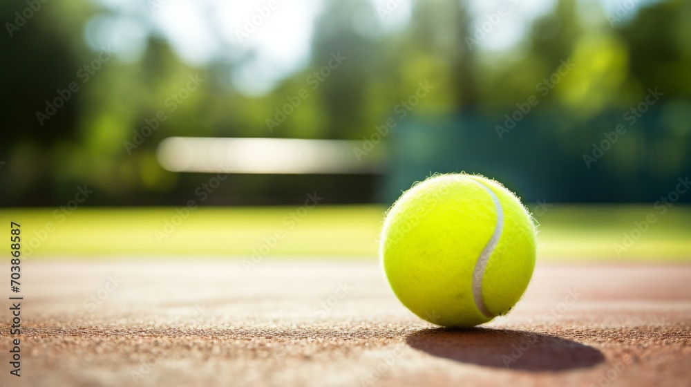 Tennis Ball on Clay Court with Sunlight