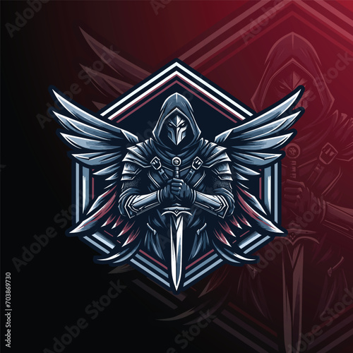 Dark Enigmatic Assassin Warrior with Wings Logo for Esports and Gaming Teams