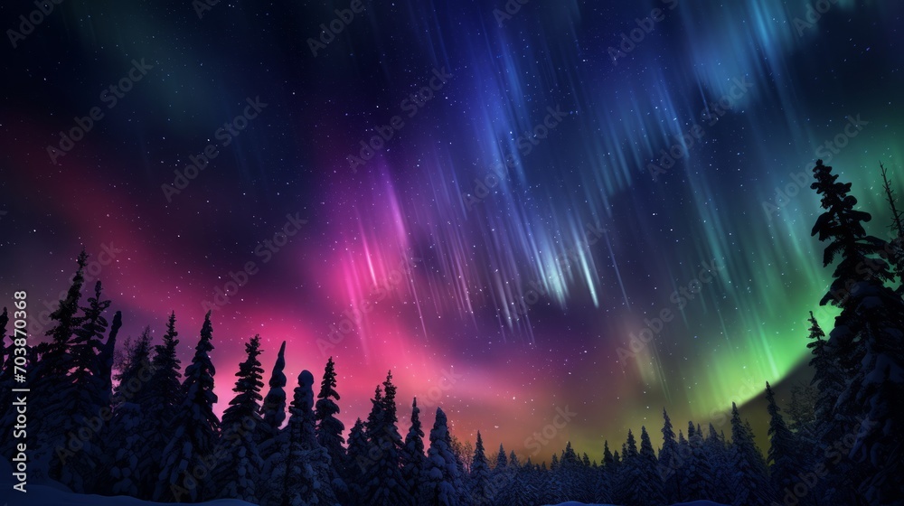 Majestic Aurora Borealis Over Snowy Pine Forest
