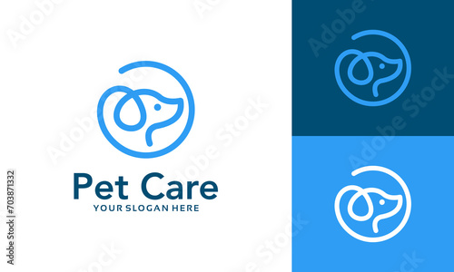 pet care logo design with dog line style