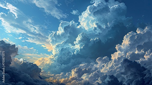 Blue Summer Sky Panorama Puffy Cumulus, Background Banner HD