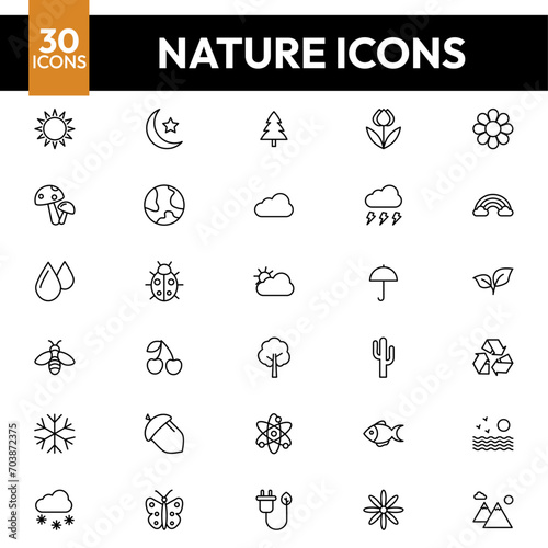 Outline Nature Icons Editable Stroke, Nature, icons