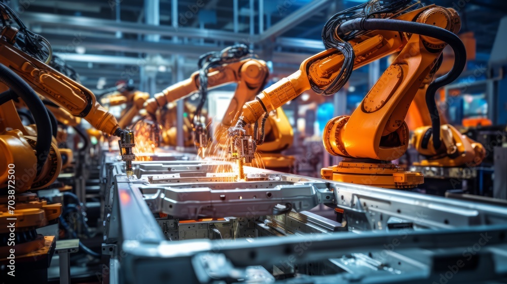 Automated Robotic Arms in High-Tech Industrial Production Line Automated Robotic Arms in High-Tech Industrial Production Line