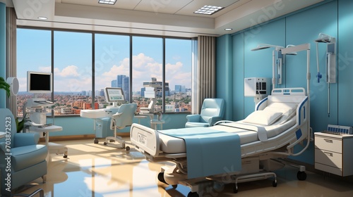 Modern hospital room interior with city view © duyina1990
