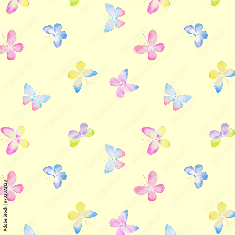 Butterfly pattern, background with colorful butterflies, yellow fabric pattern, pastel background with butterflies, wallpaper, pastel, insects, watercolor illustration Butterfly pattern, background with colorful butterflies, yellow fabric pattern, pastel background with butterflies, wallpaper, pastel, insects, watercolor illustration